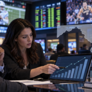 Editorial illustration of Maryland sports wagering data and a state revenue report