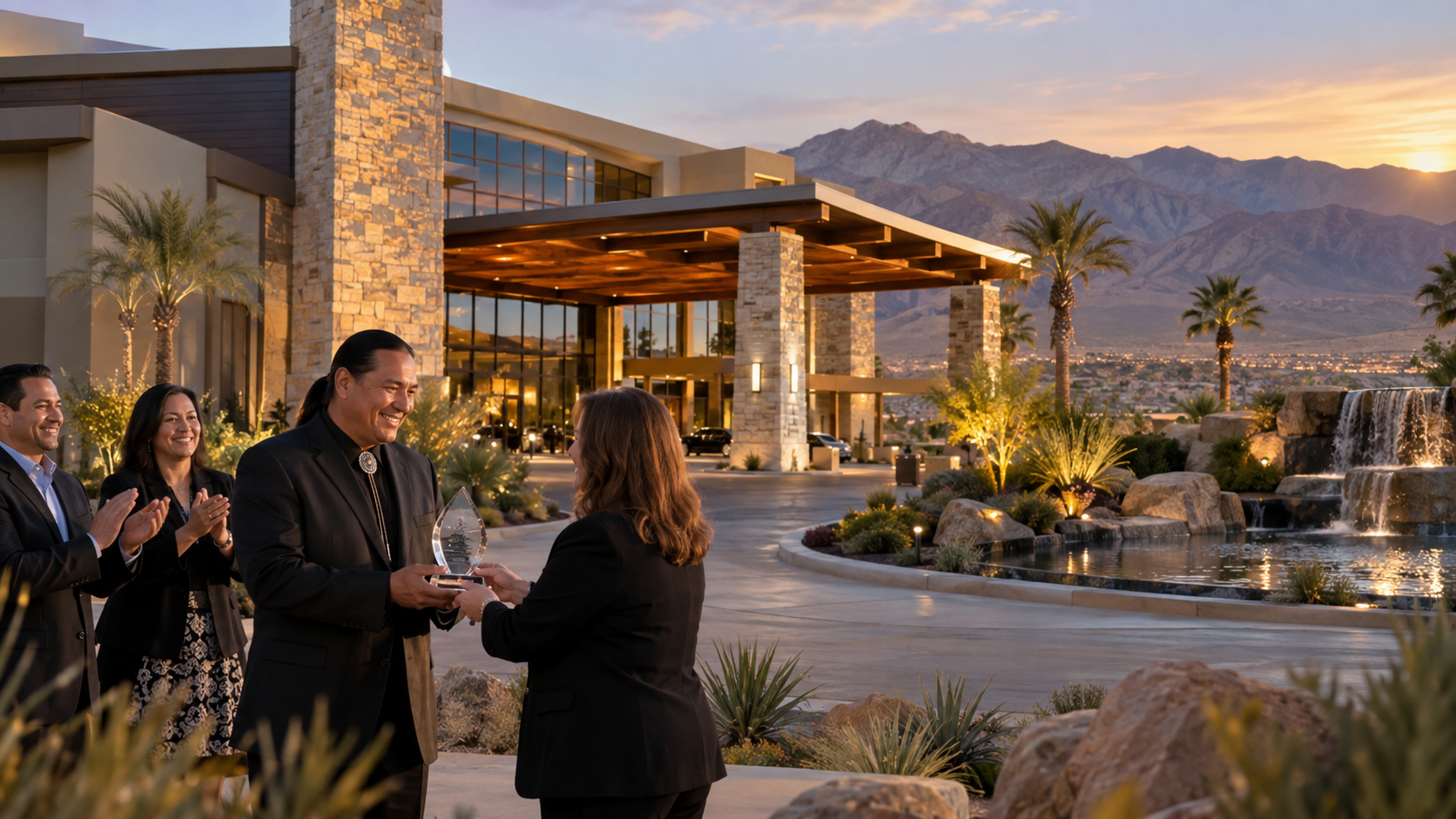 Editorial illustration of a California tribal casino resort receiving travel recognition