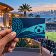 Editorial illustration of a tribal casino fan card and San Diego soccer partnership
