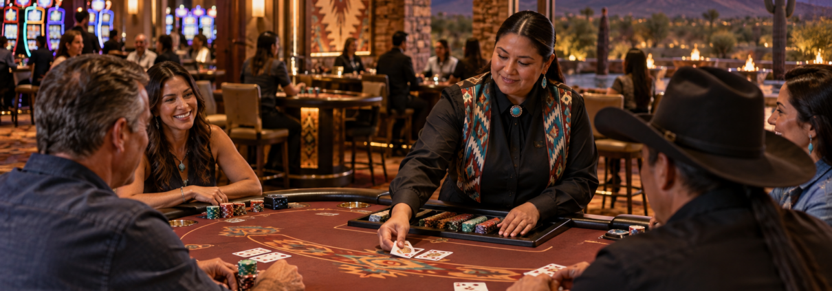 Editorial illustration of a tribal casino table game launch at Talking Stick Resort in Arizona