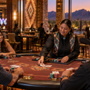 Editorial illustration of a tribal casino table game launch at Talking Stick Resort in Arizona