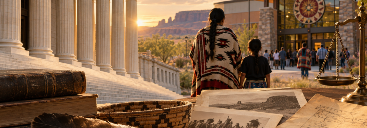Editorial illustration of tribal gaming sovereignty and legal history